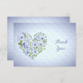 Blauw Hart Bloemen Dank u kaart (Voorkant / Achterkant)