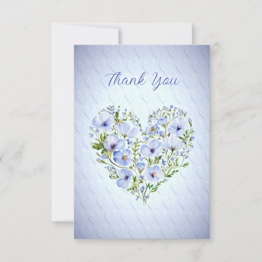 Blauw Hart Bloemen Dank u kaart (Voorkant)