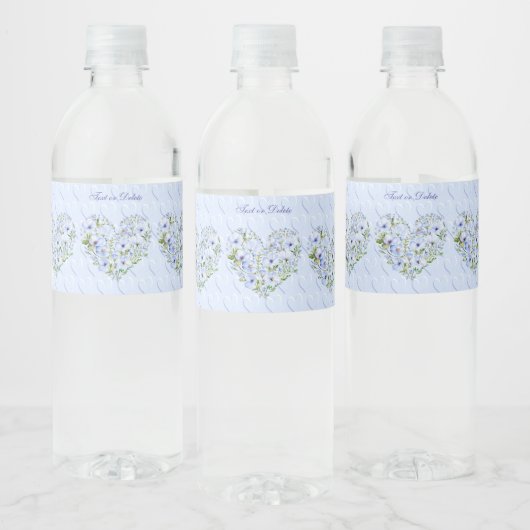 Blauw Hart Bloemen Water Fles Label Waterfles Etiket (Flessen)