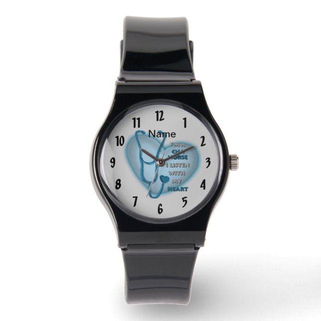 Blauw Hart CNA Verpleegster Horloge (Voorkant)