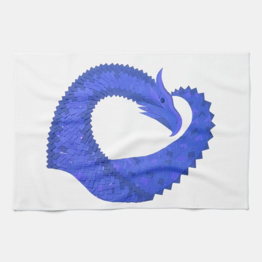 Blauw hart draak op wit theedoek (Horizontaal)