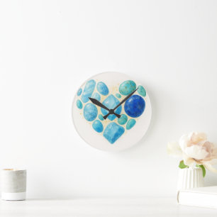 Blauw Hart Edelsteen Wandklok – Elegante Spirituel