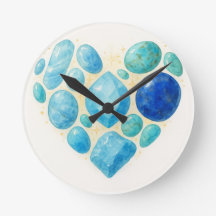 Blauw Hart Edelsteen Wandklok – Elegante Spirituel