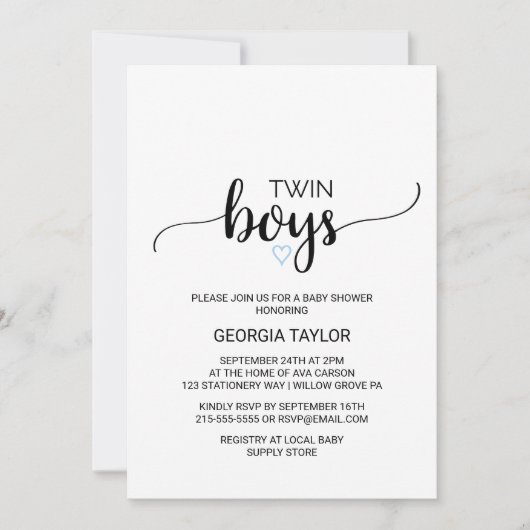 Blauw hart | Eenvoudige zwarte kalligrafie bij dub Kaart (Voorkant)