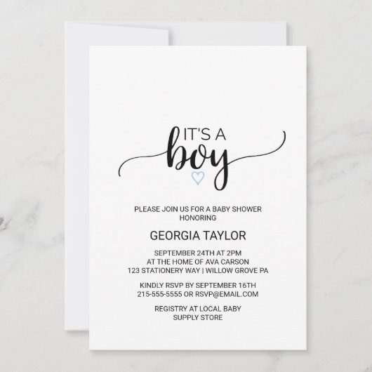 Blauw hart | Eenvoudige zwarte kalligrafie Het is  Kaart (Voorkant)