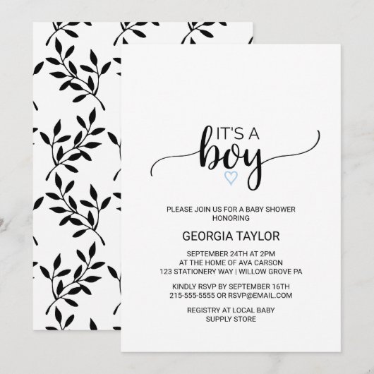 Blauw hart | Eenvoudige zwarte kalligrafie Het is Kaart (Voorkant / Achterkant)