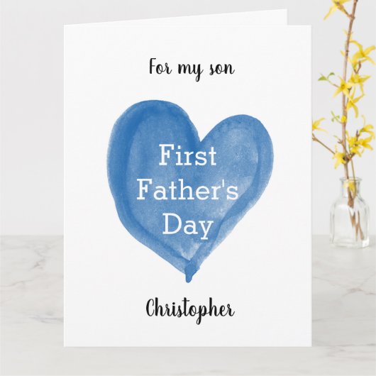 Blauw hart eerste Vaderdag 8,5 x 11 Kaart (Gele Bloem)