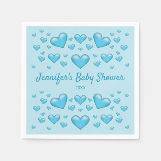 Blauw hart en aangepaste tekst - Baby shower Servet (Voorkant)