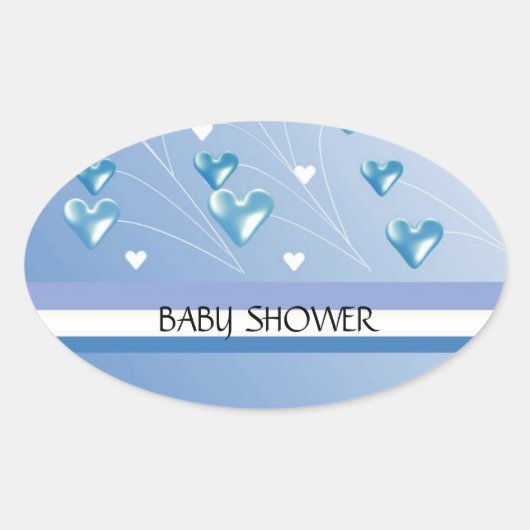 Blauw hart en Baby shower met strepen Ovale Sticker (Voorkant)