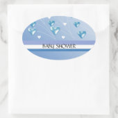 Blauw hart en Baby shower met strepen Ovale Sticker (Tas)