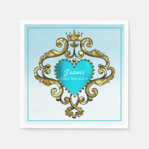 Blauw Hart en Goud Ornament Servet