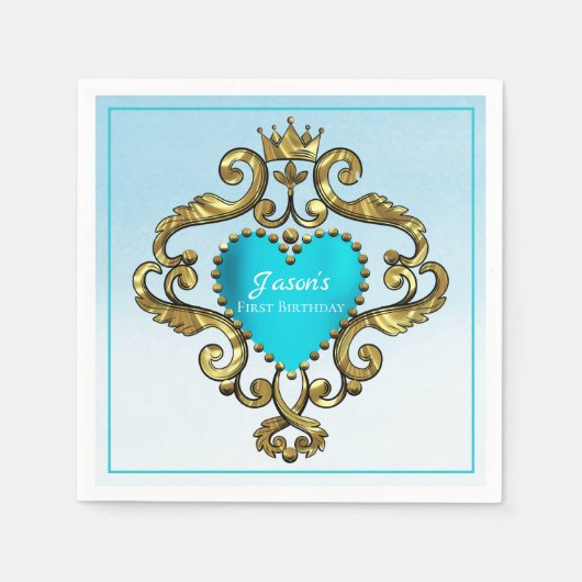 Blauw Hart en Goud Ornament Servet (Voorkant)