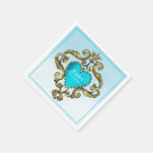 Blauw Hart en Goud Ornament Servet (Hoek)