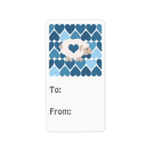 Blauw hart en luidop etiket