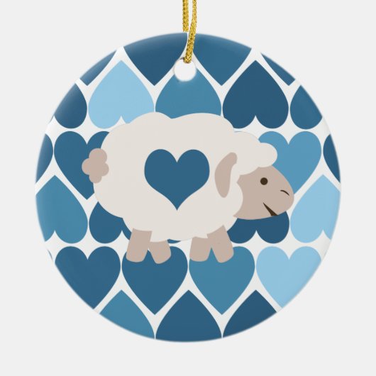 Blauw hart en luidop keramisch ornament (Voorkant)