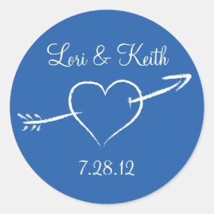 Blauw Hart en Pijl Ronde Sticker