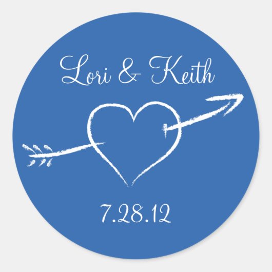 Blauw Hart en Pijl Ronde Sticker (Voorkant)