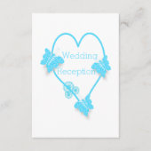 Blauw hart en vlinder ontwerp bruiloft receptie informatiekaartje (Voorkant)