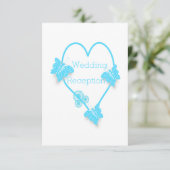 Blauw hart en vlinder ontwerp bruiloft receptie informatiekaartje (Staand voorkant)