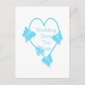 Blauw hart en vlinders ontwerp bruiloft aankondigingskaart (Voorkant)