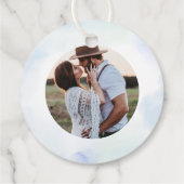 Blauw hart en Waterverf bruiloft Foto Bedankjes Labels (Achterkant)