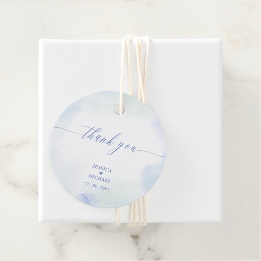 Blauw hart en Waterverf bruiloft Foto Bedankjes Labels (In situ)