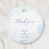 Blauw hart en Waterverf bruiloft Foto Bedankjes Labels (Voorkant)