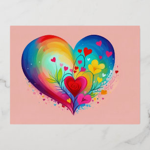 Blauw hart folie feestdagen briefkaart