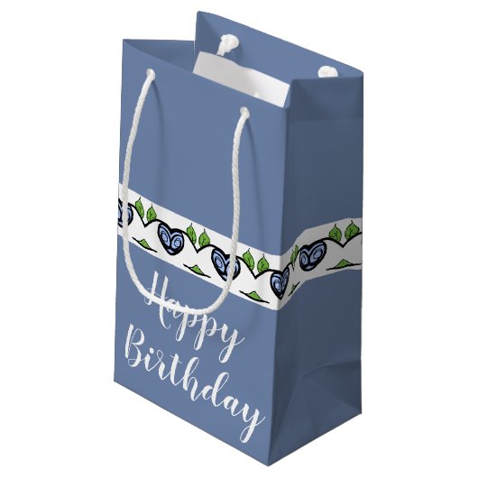 Blauw hart geaccentueerd klein cadeauzakje (Achterkant Gekanteld)