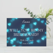 Blauw hart Glitter zal je mijn Bridesmaid zijn Kaart (Staand voorkant)