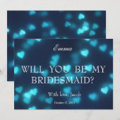 Blauw hart Glitter zal je mijn Bridesmaid zijn Kaart (Voorkant / Achterkant)