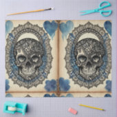 Blauw hart Gothic Sugar Skull ephemera Tissuepapier (Craft)