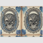 Blauw hart Gothic Sugar Skull ephemera Tissuepapier (Voorkant)