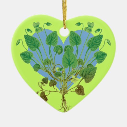 Blauw Hart Groene Bladeren Keramisch Ornament (Voorkant)