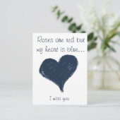 Blauw hart - Ik mis je Briefkaart (Staand voorkant)