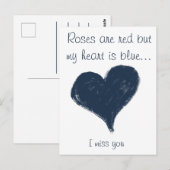 Blauw hart - Ik mis je Briefkaart (Voorkant / Achterkant)