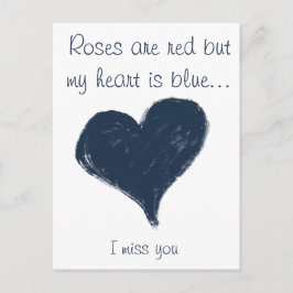Blauw hart - Ik mis je Briefkaart
