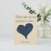 Blauw hart - Ik mis je Briefkaart (Staand voorkant)