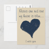 Blauw hart - Ik mis je Briefkaart (Voorkant / Achterkant)