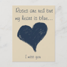 Blauw hart - Ik mis je Briefkaart