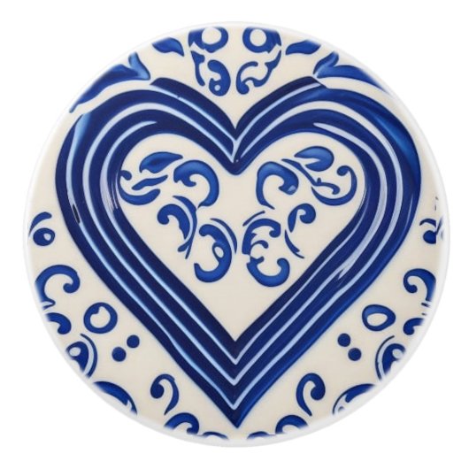 Blauw hart in Delf Pottery Painting Style Nederlan Keramische Knop (Voorkant)