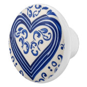 Blauw hart in Delf Pottery Painting Style Nederlan Keramische Knop (Rechts)