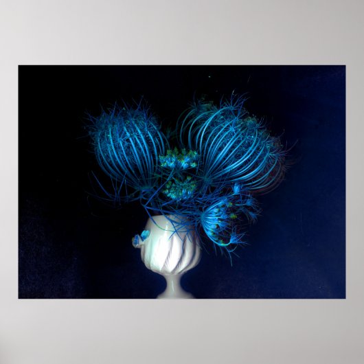 Blauw hart in zwart poster (Voorkant)