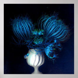 Blauw hart in zwart poster