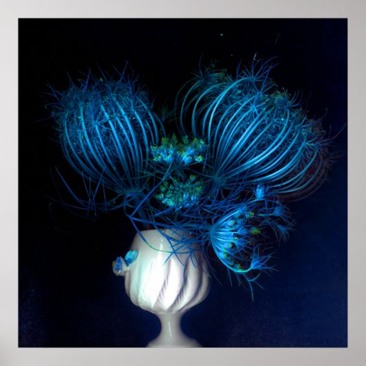 Blauw hart in zwart poster (Voorkant)