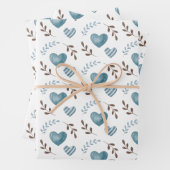 Blauw Hart Inpakpapier Plat Vel Set van 3 (In situ)