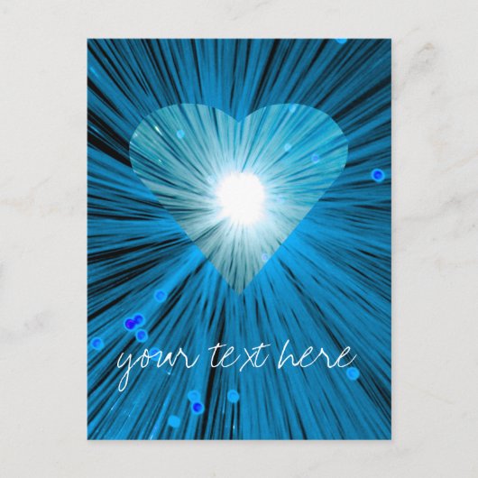 Blauw hart "Jouw tekst" briefkaart (Voorkant)