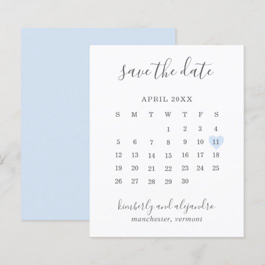 Blauw Hart Kalender Budget Trouwdatum Opslaan (Voorkant / Achterkant)