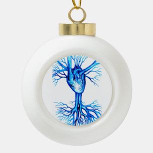 Blauw hart keramische bal ornament
