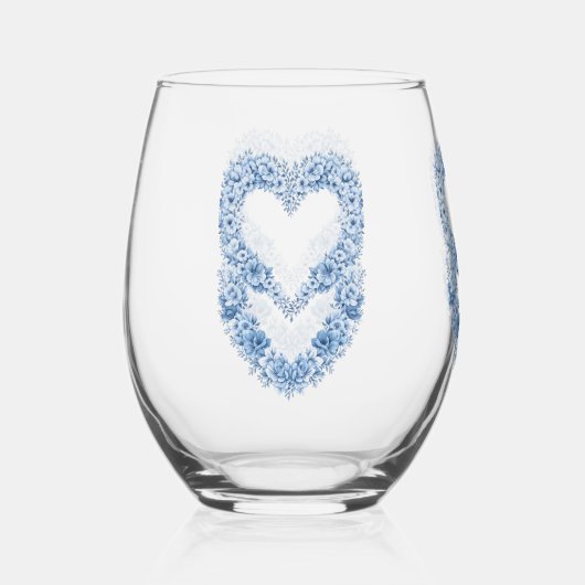 Blauw Hart Lijst Drinkware Set Wijnglas Zonder Voet (Voorkant)